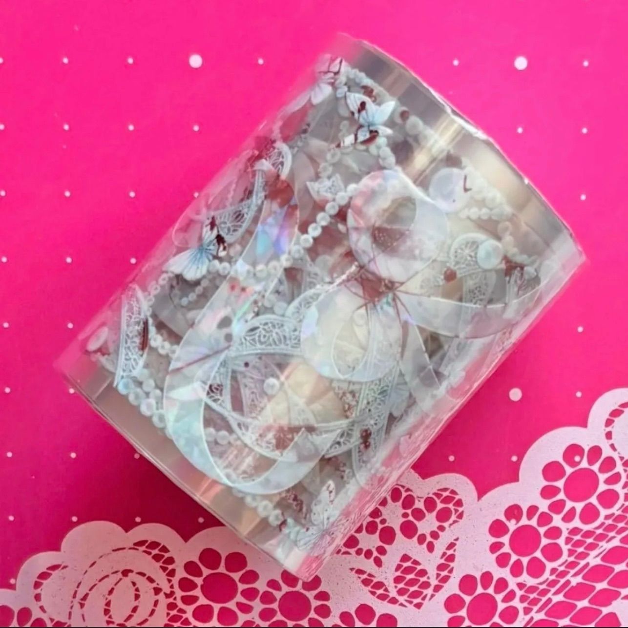 贝壳光 6 cm 10 m 染血蕾丝 海外マステ 海外マスキングテープ リボン りぼん