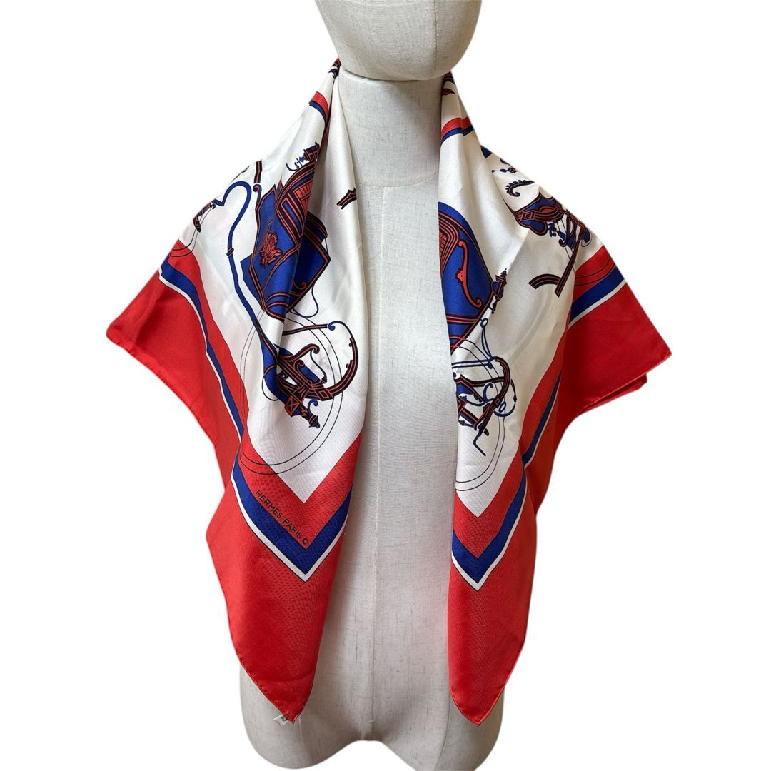 HERMES エルメス Ex Libris カレ90 スカーフ レッド系