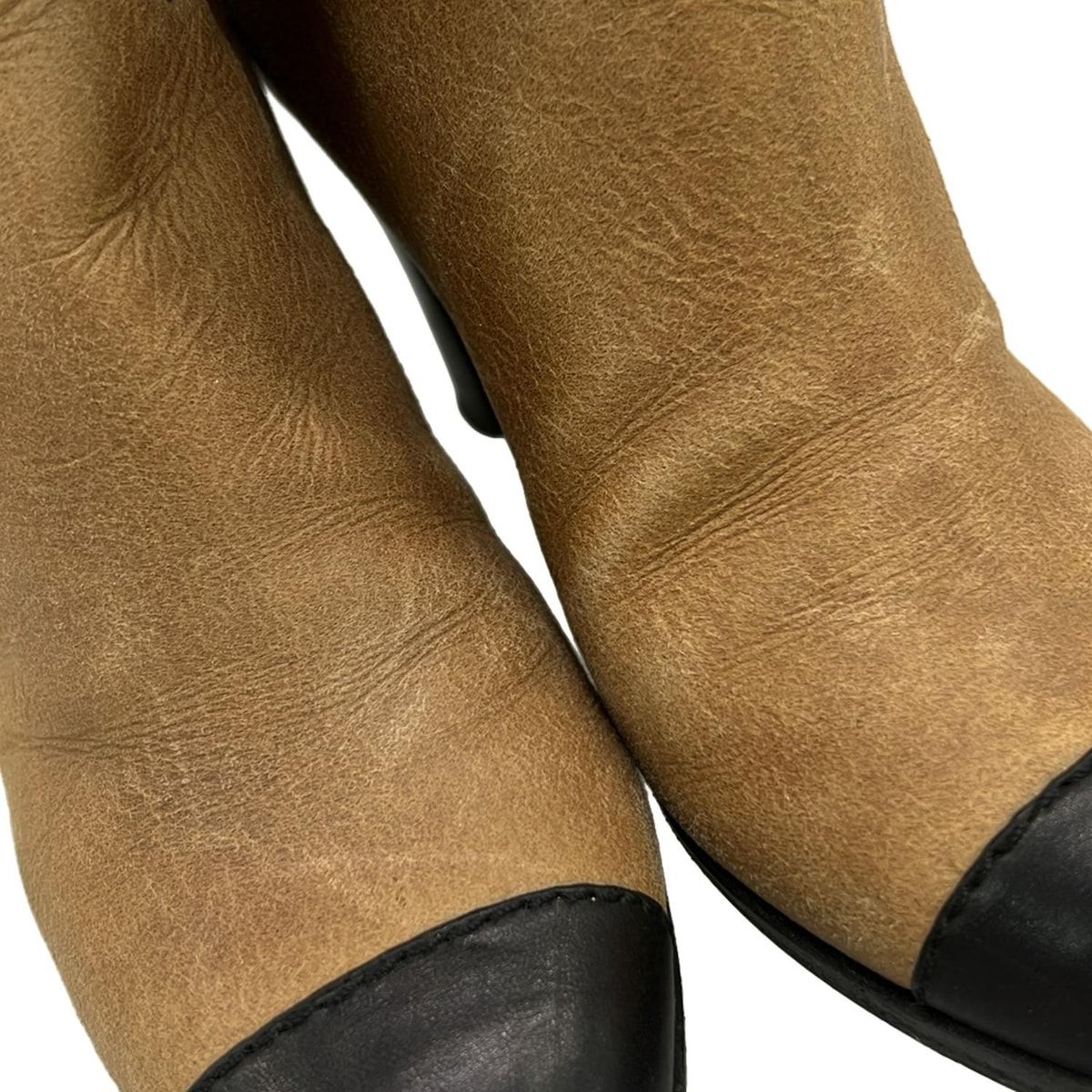 CHANEL(シャネル) ロングブーツ 36 C レディース ベージュ×黒 アウト