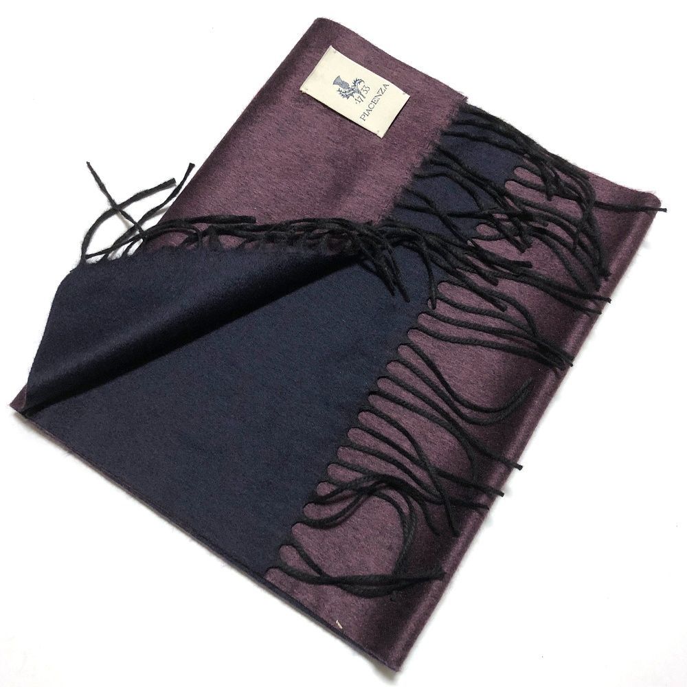 PIACENZA ピアチェンツァ マフラー パープル×ネイビー ダブルフェイス シルクカシミヤ プレゼント ギフト バレンタイン