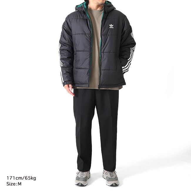 adidas アディダスオリジナルス アディ トレフォイルロゴ リバーシブル フーデッド ダウンジャケット HZ 0690 黒 中綿 メンズ M-Black-Green