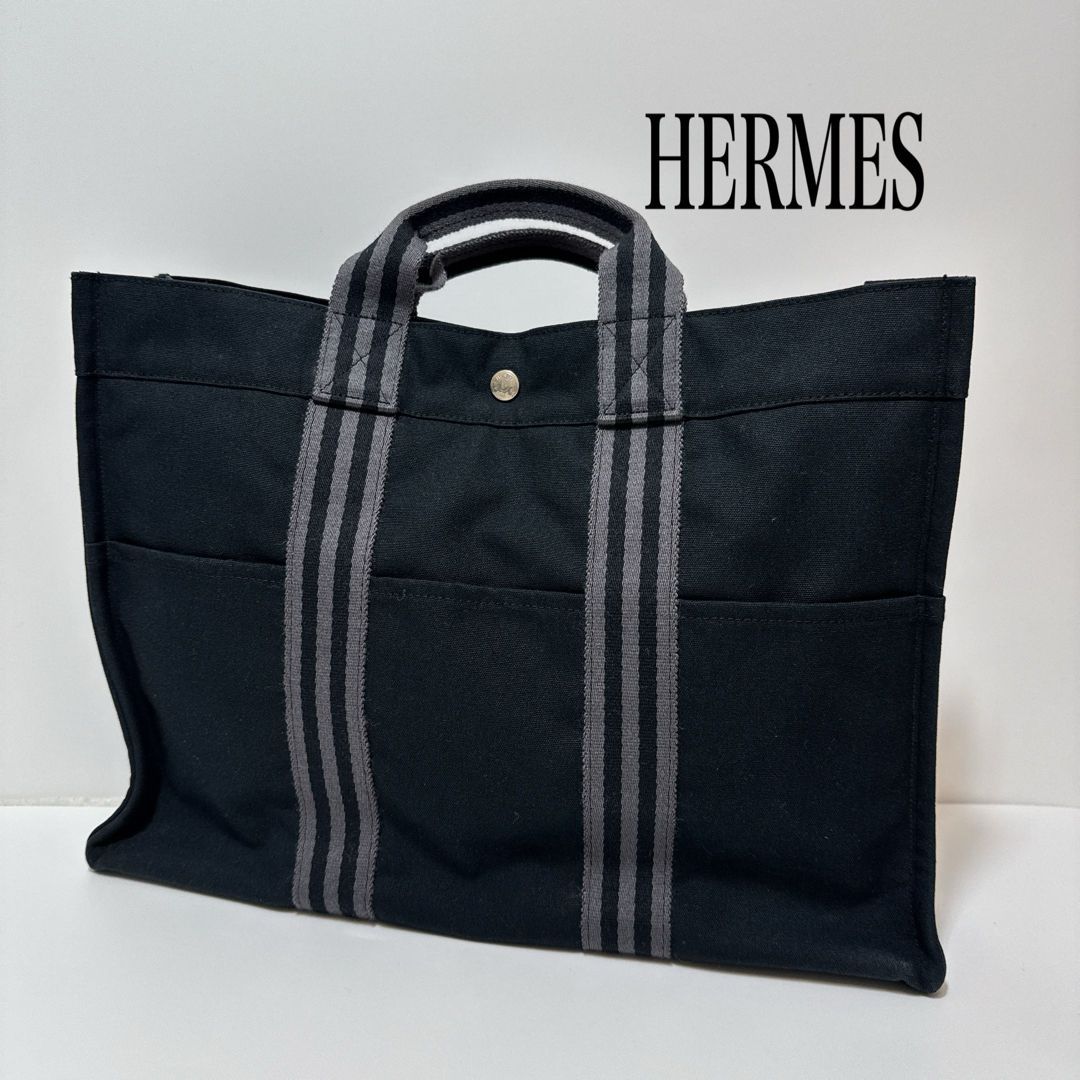 HERMES エルメス フールトゥ MM トートバッグ ブラックxグレー