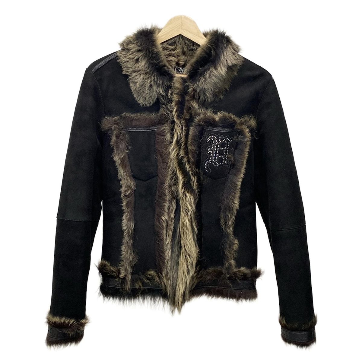 VALENZA SPORTS バレンザスポーツ ジャケット サイズ38 M レディース - 黒×ベージュ 長袖 ムートン ラインストーン 冬