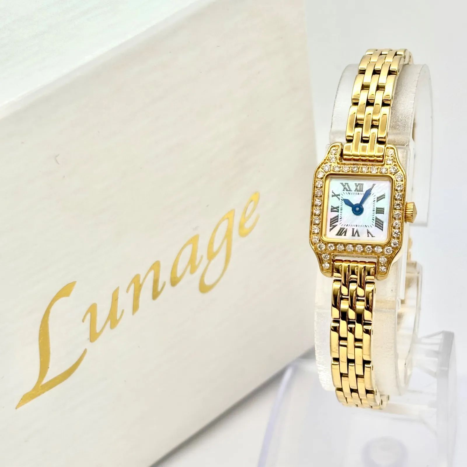 箱付/美品/新品電池】Lunage ルナージュ ダイヤ レディース 腕時計