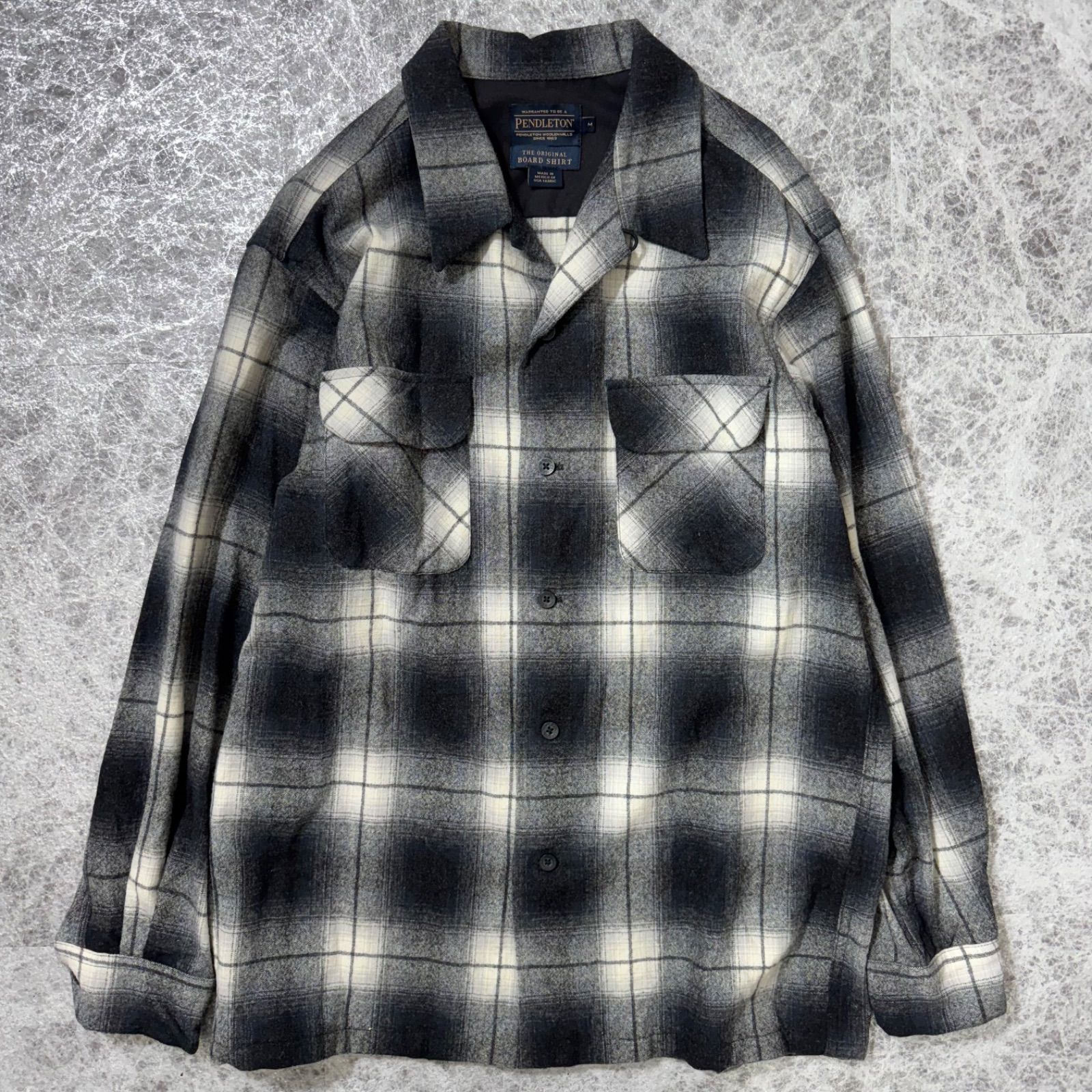 PENDLETON ペンドルトン ボードシャツ オンブレチェック バージンウール USAファブリック 肉厚 アウター シャツジャケット M メンズ ブラック系