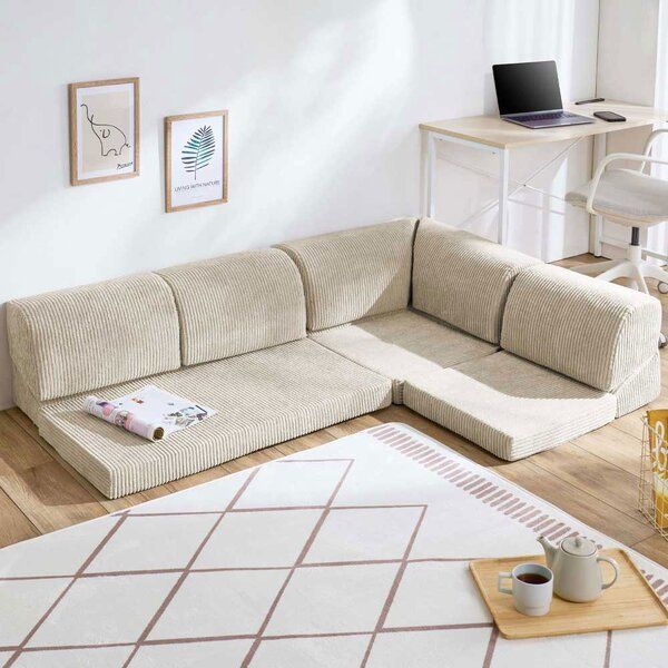 ポイント14倍 12 5 フロア コーナーソファ 3点セット コーデュロイベージュ 1人掛け 2人掛け コーナー ソファセット フロアソファ ローソファ