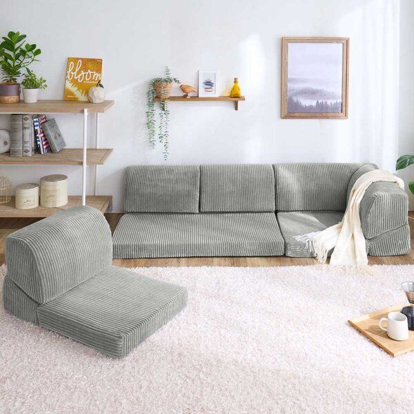 ポイント14倍 12 5 フロア コーナーソファ 3点セット コーデュロイグレー 1人掛け 2人掛け コーナー ソファセット フロアソファ ローソファ