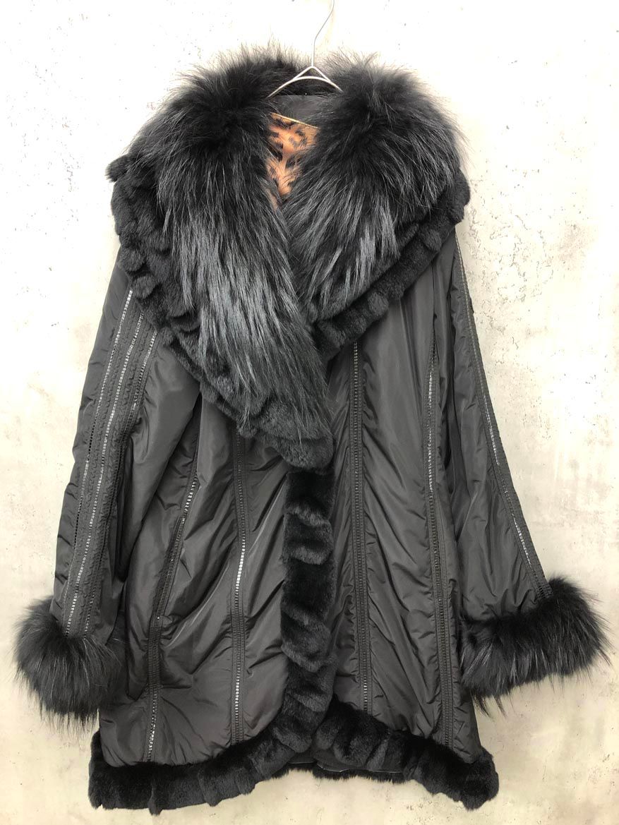 美品 伊太利屋 イタリヤ 中綿 コート ファー ロング ヒョウ柄