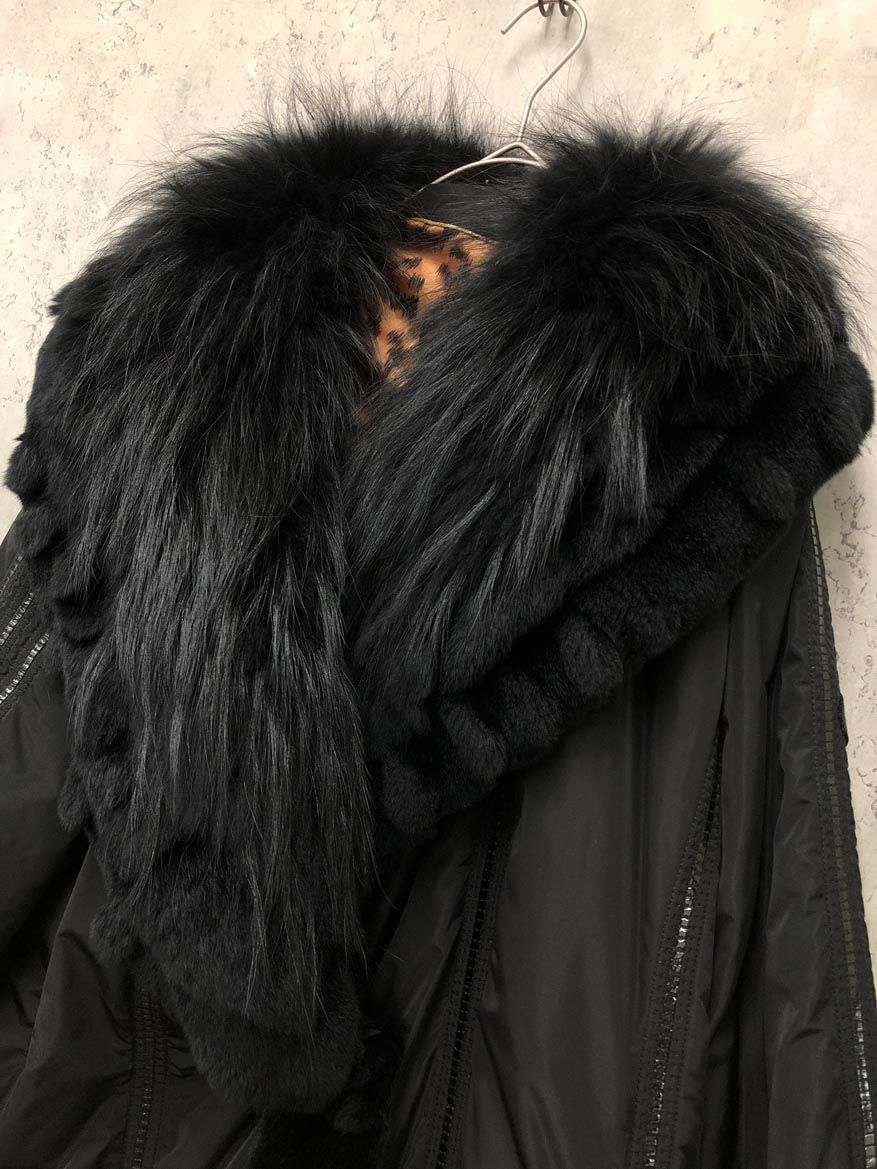 美品 伊太利屋 イタリヤ 中綿 コート ファー ロング ヒョウ柄