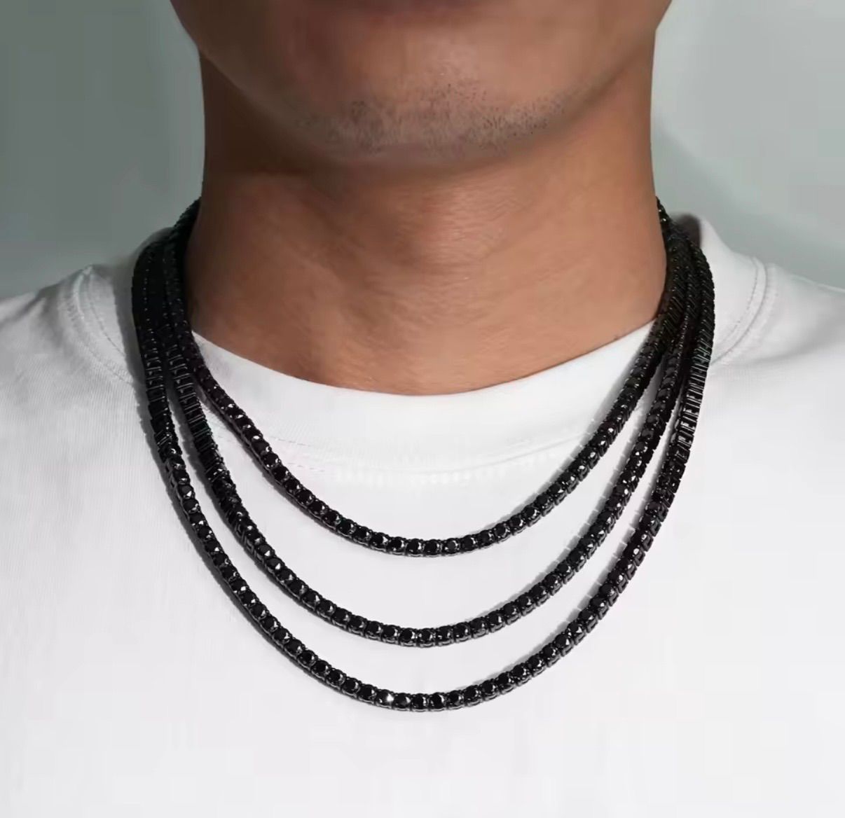 希少な黒の輝き】ブラックモアサナイト テニスチェーンネックレス