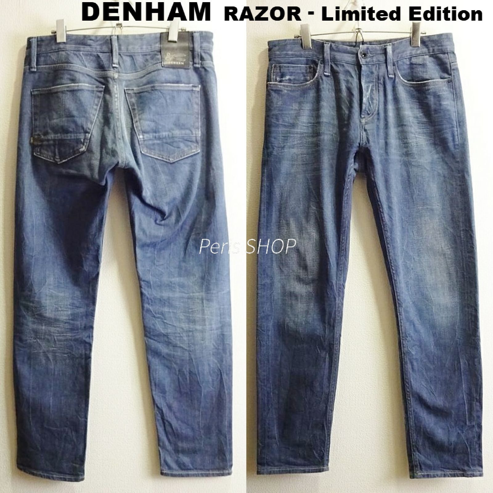  限定モデル★　デンハム　RAZOR スリムデニム　W84cm　ストレッチ　青耳 セルビッジ　メンズ　中濃青　W31　DENHAM スキニーデニム
