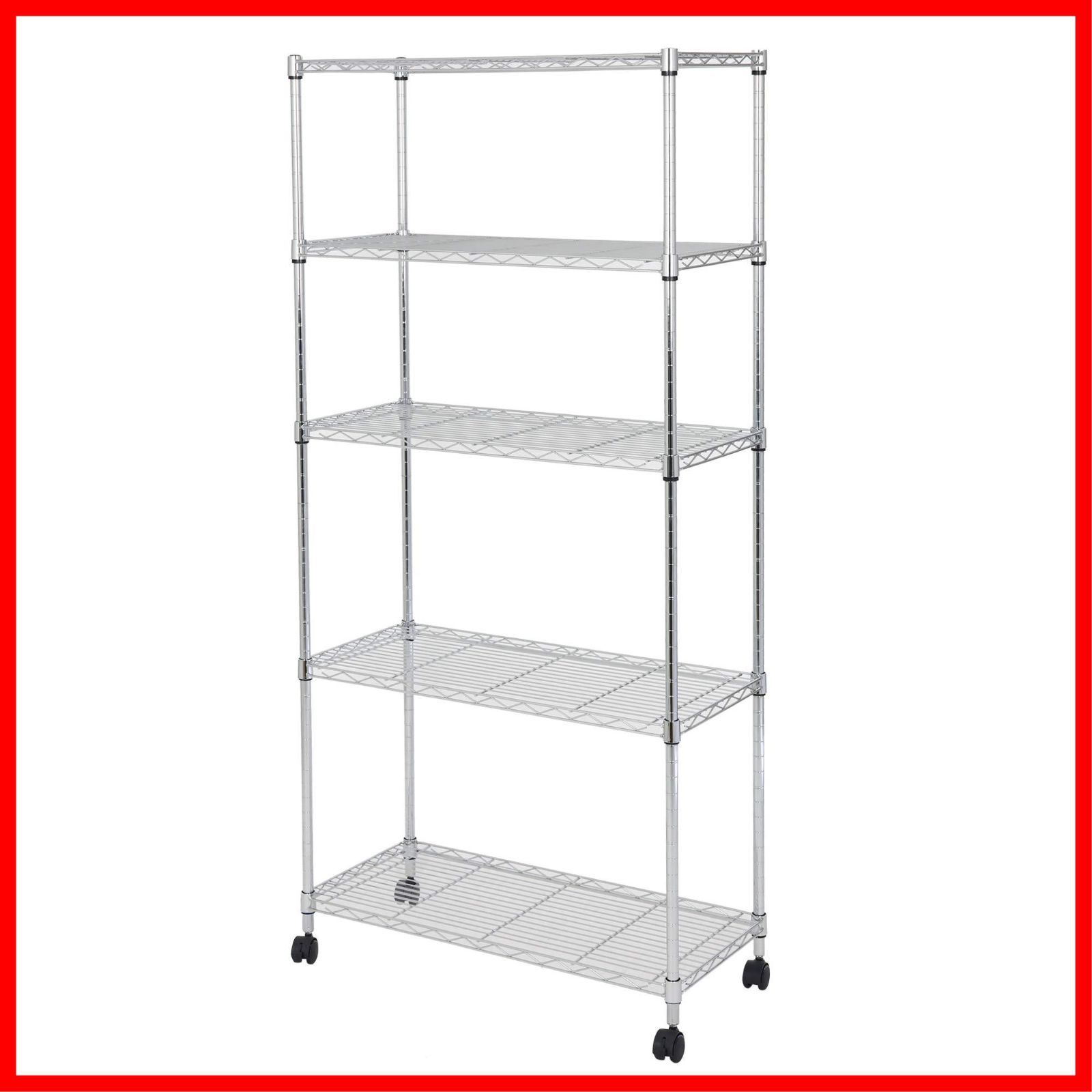 キャスター付き スチールラック幅75 メタルルミナスラック 5段 EL 19-15755 軽量で組立簡単工具いらず 幅74.5×奥行き34.5×高さ155.0 cm 棚板耐荷重80 kg 全体耐荷重400 ドウシシャ 頑丈 防錆加工 ポール径19 mm