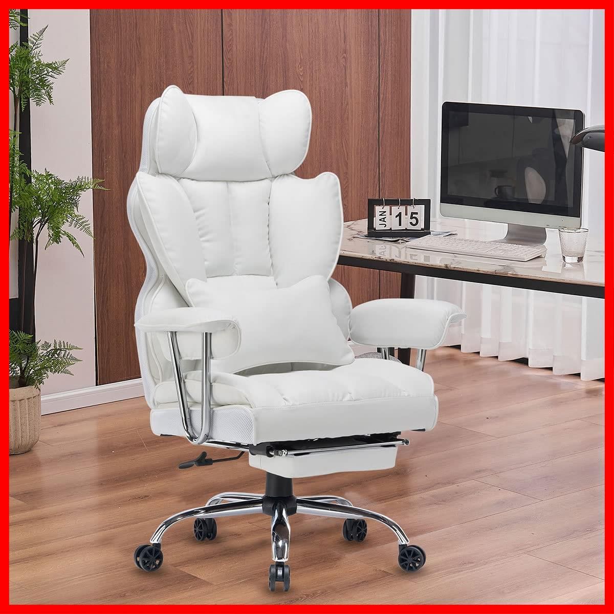 デスクチェア オフィスチェア 座り心地最高 椅子 テレワーク ゲーミングチェア 社長椅子 伸縮 のオットマン SKYE 高さ調節機能 ホワイト