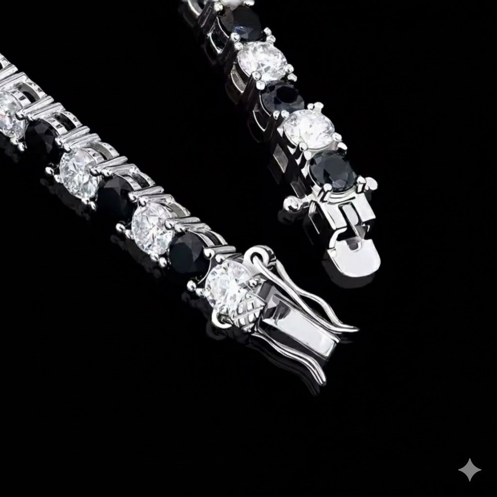 唯一無二の交互デザイン】ホワイト×ブラックモアサナイト3mm テニス