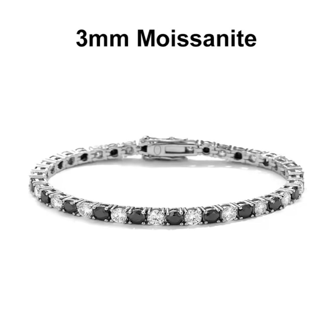 唯一無二の交互デザイン】ホワイト×ブラックモアサナイト3mm テニス