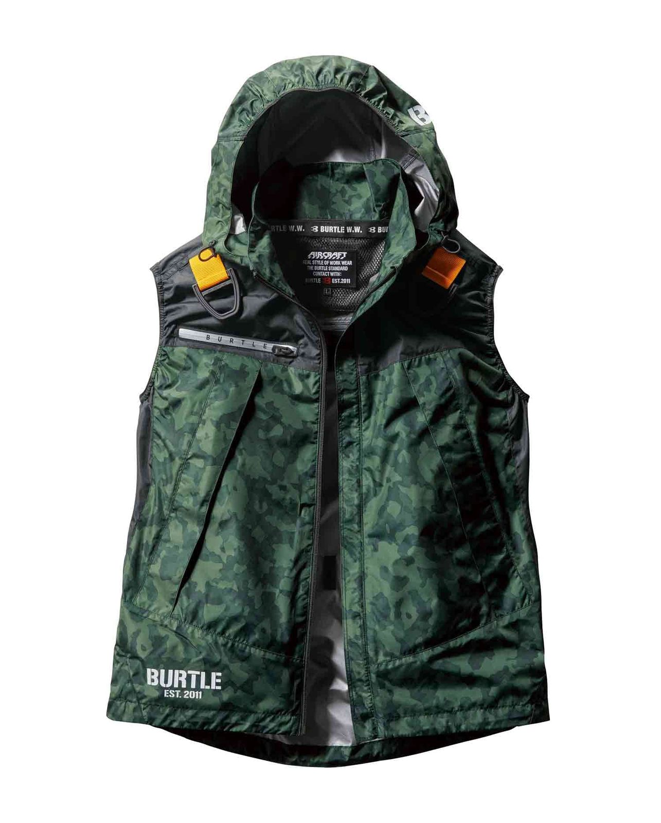 BURTLE バートル 春夏用 エアークラフト フーディベスト ユニセックス アーミーグリーン AC 1194 63 M Free Size
