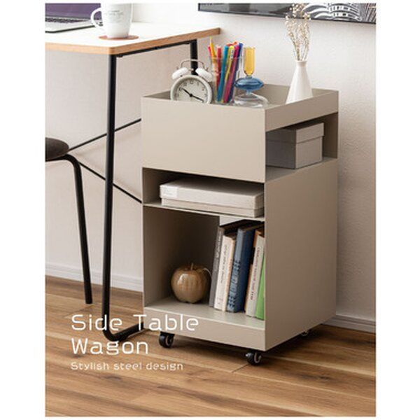 ポイント14倍 12 5 サイドテーブルワゴン 約W 35×D 35×H 62.5 cm ベージュ 組立式