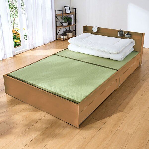 ポイント14倍 12 5 宮 引き出し付樹脂張り畳ベッドII ライトブラウン ロータイプ シングル 組立品