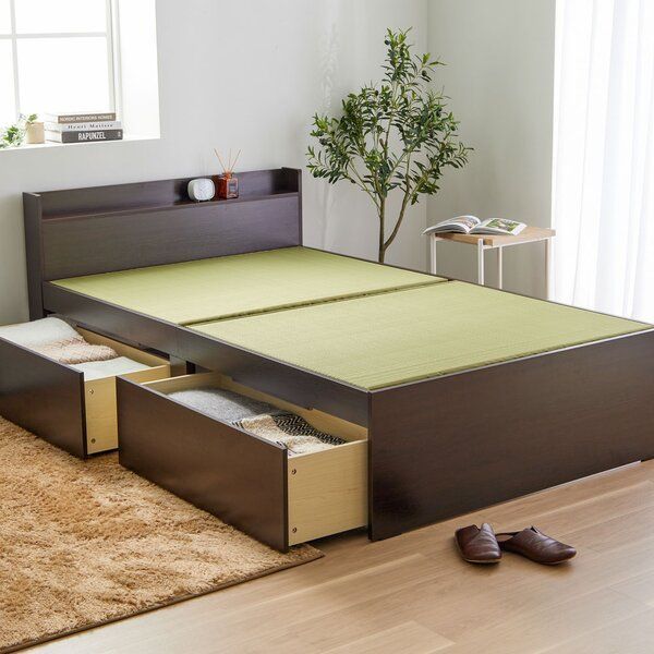 ポイント14倍 12 5 宮 引き出し付樹脂張り畳ベッドII ダークブラウン ハイタイプ セミダブル 組立品