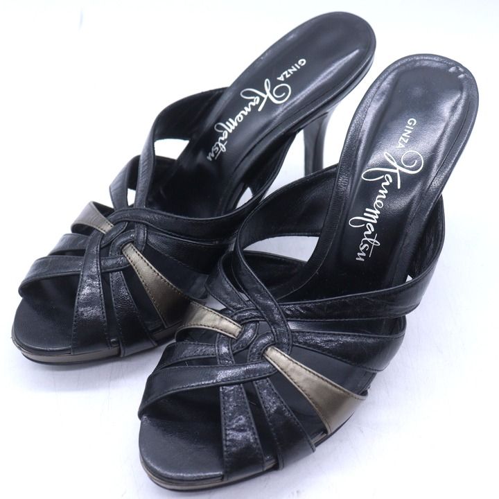 銀座カネマツ ミュール サンダル ハイヒール ブランド 靴 日本製 黒