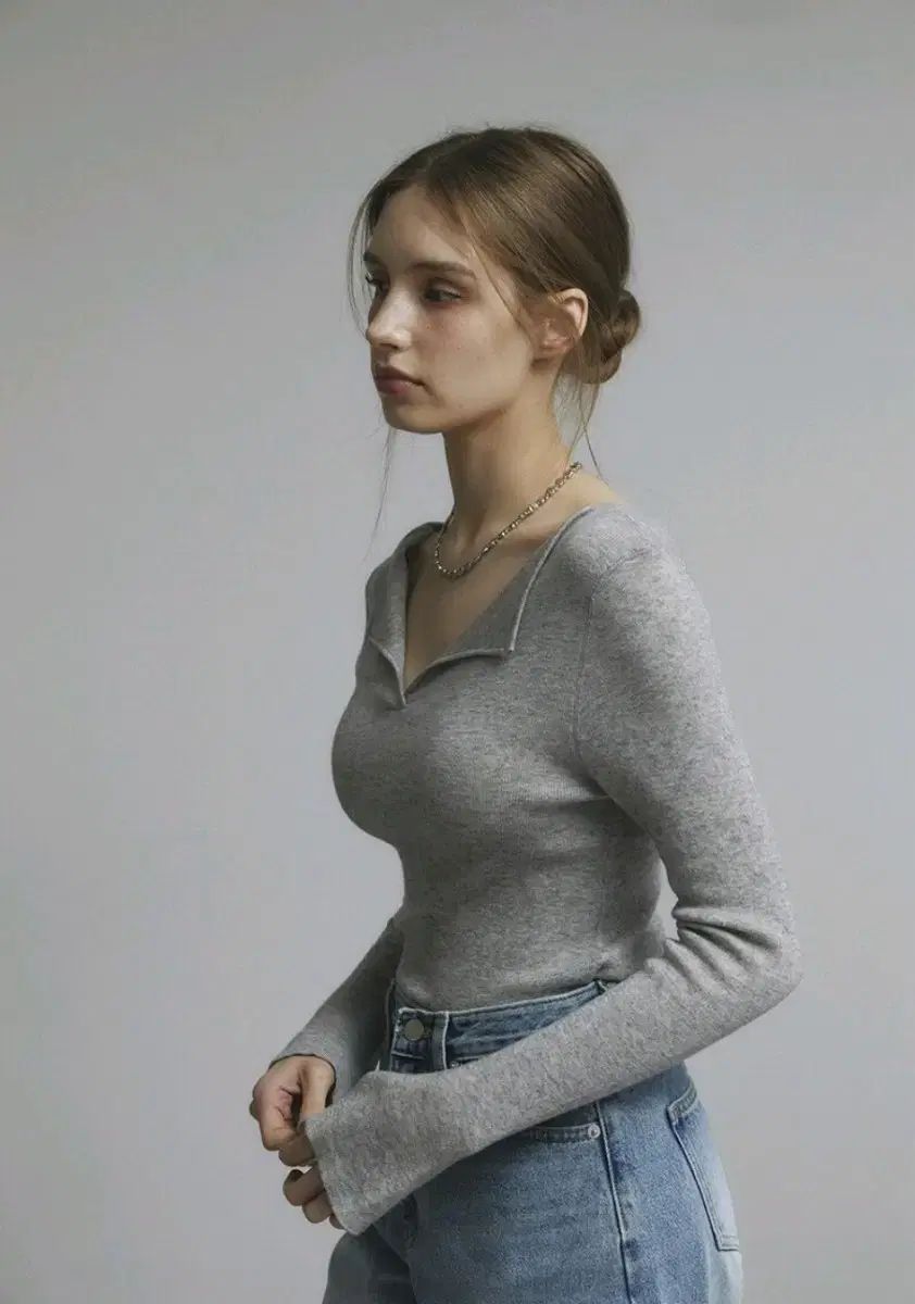 レイ허 LAPEL V-KNIT