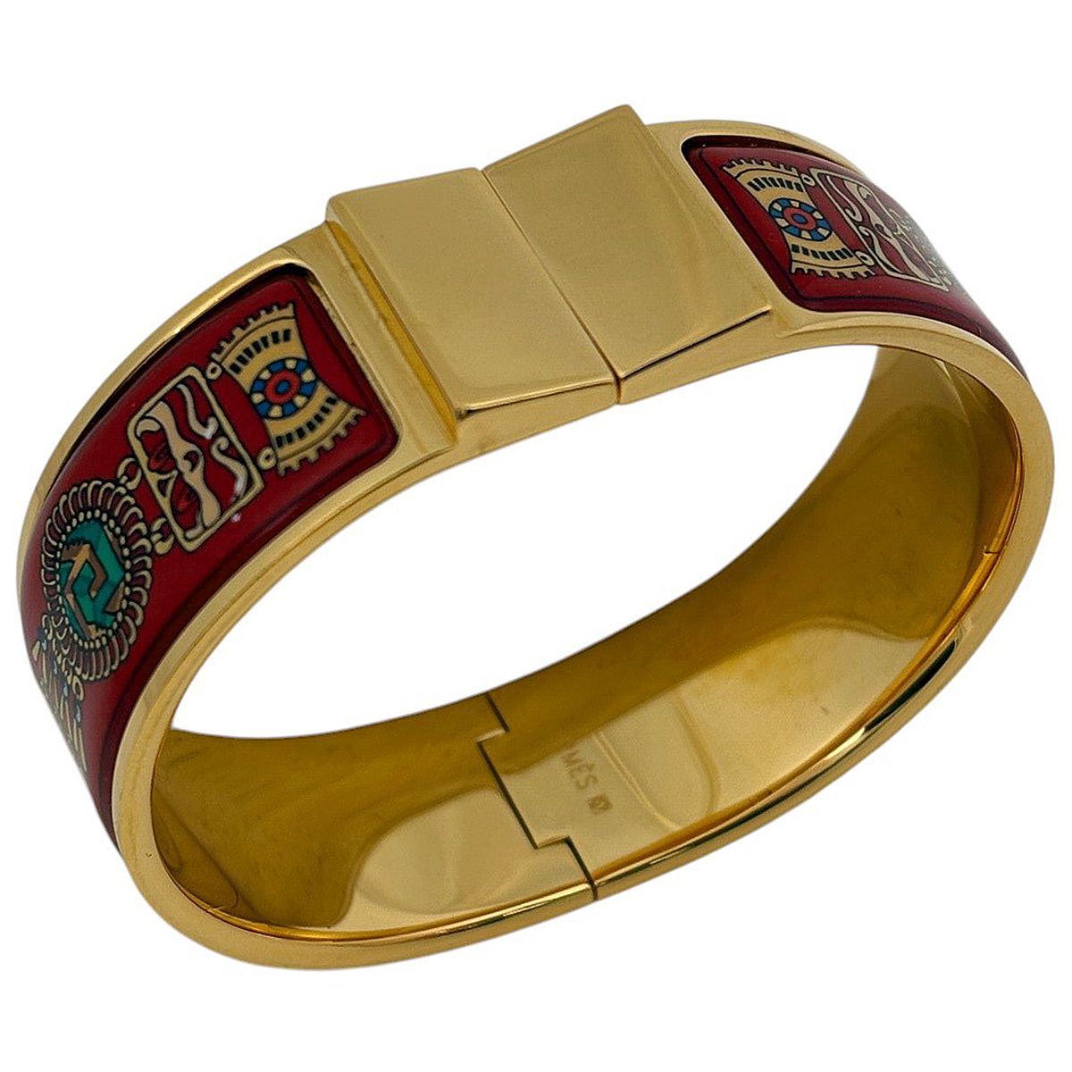 エルメス HERMES エマイユ GM ロケ 七宝焼き バングル GP ゴールド レッド レディース