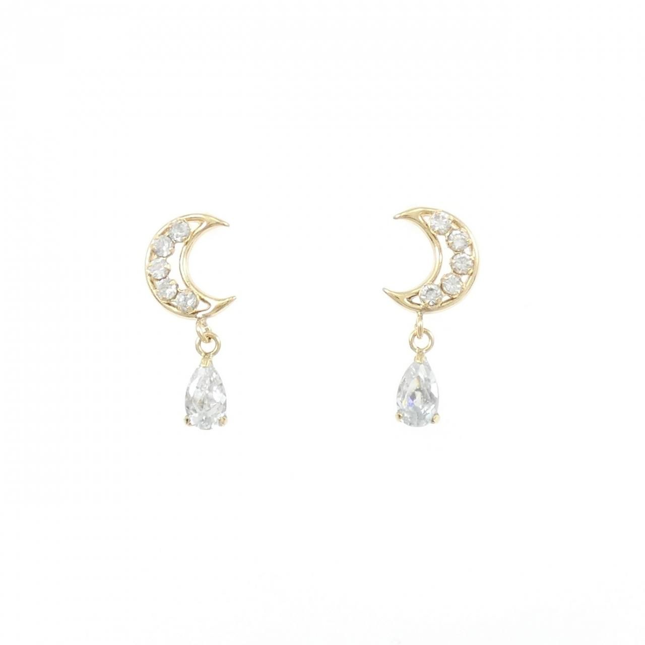 K 18 YG ムーン キュービック ピアス