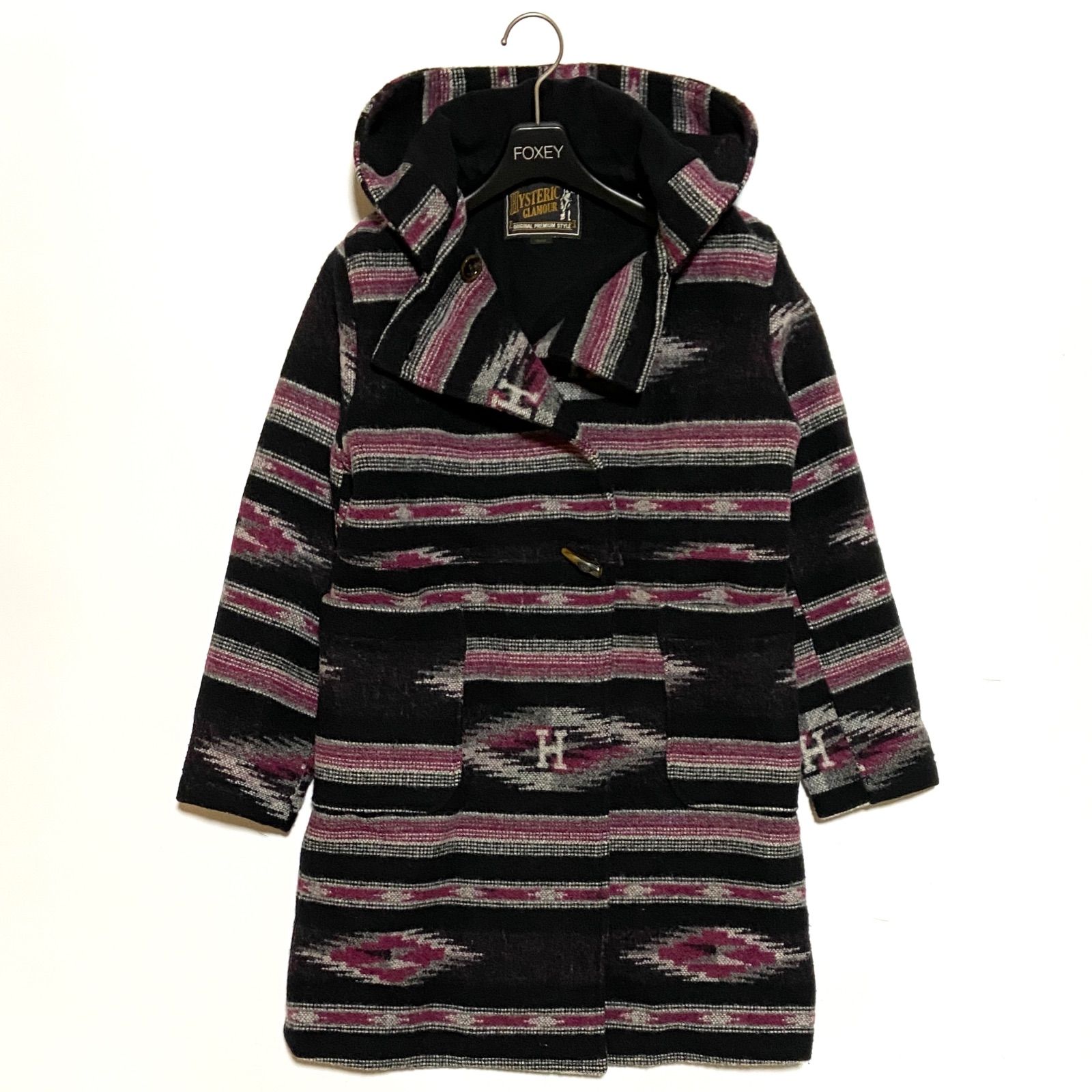HYSTERIC GLAMOUR ヒステリックグラマー NATIVE PATTERN ネイティブパターン 総柄 ダッフルコート ウール Sサイズ 定価88,000円 0153AC06