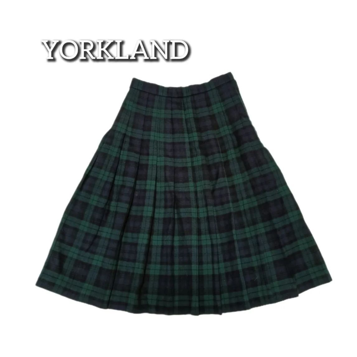 YORKLAND ヨークランド チェックプリーツスカート グリーン×ネイビー