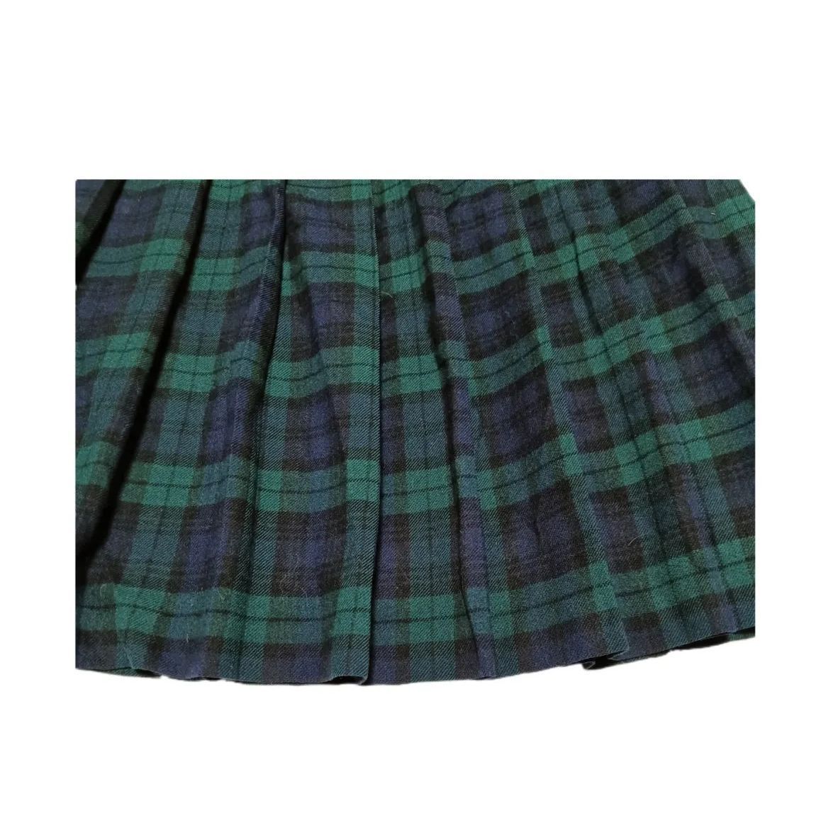 YORKLAND ヨークランド チェックプリーツスカート グリーン×ネイビー