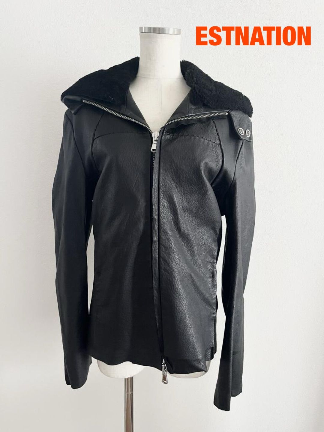 エストネーション ラムレザージャケット ムートン 本革 羊革 Mサイズ ブラック 大人 上着 アウター おしゃれ み 6460243