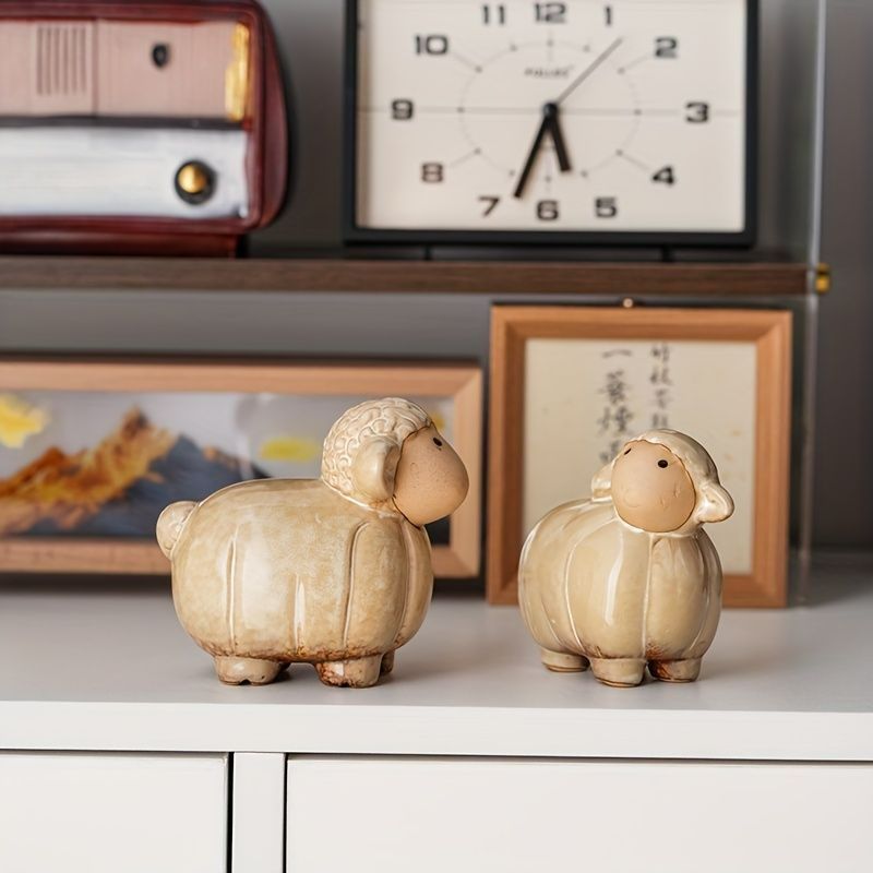 オブジェ 置物 ヒツジ 羊 2個セット インテリア リビング ダイニング 玄関 寝室 装飾 オーナメント セラミック プレゼント ギフト オシャレ 棚装飾 ミニサイズ