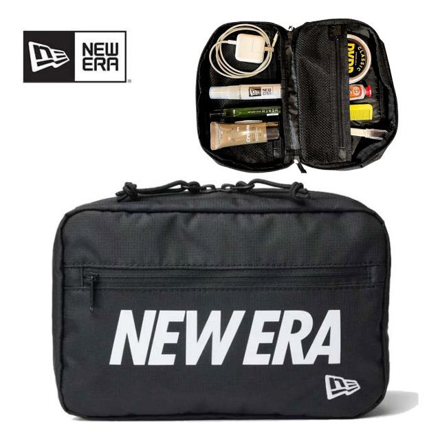 ニューエラ ポーチ NEWERA TRAVEL COSMETIC POUCH LOGO コスメティックポーチ ワードマークロゴ トラベルポーチ レディース メンズ クッション付きポーチ 化粧ポーチ おしゃれ 小物 収納 仕切り ブラ