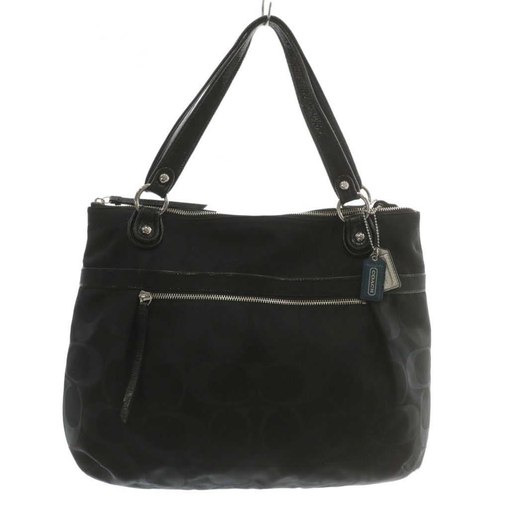 コーチ COACH トートバッグ キャンバス レザー シグネチャー 総柄 黒