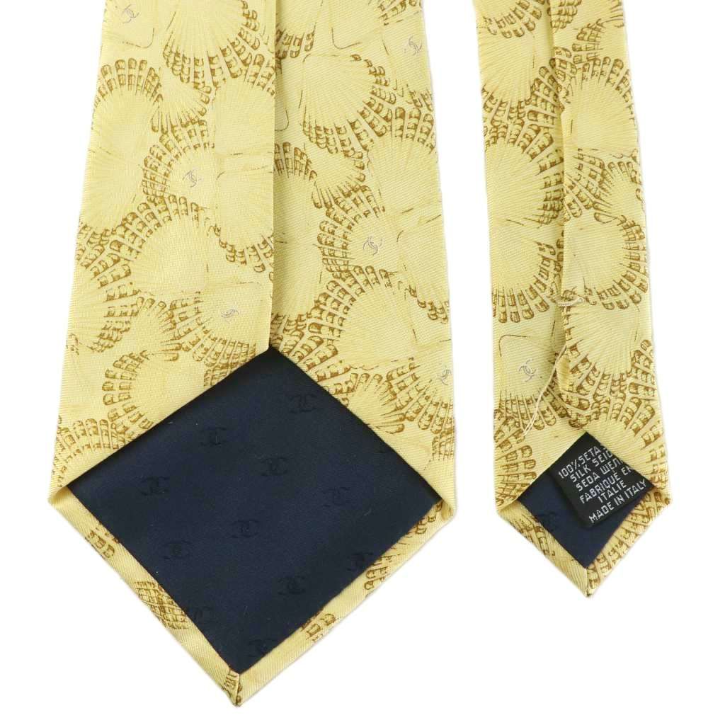 シャネル CHANEL ネクタイ 絹 シルク ワイドタイ ココマーク 総柄 黄色