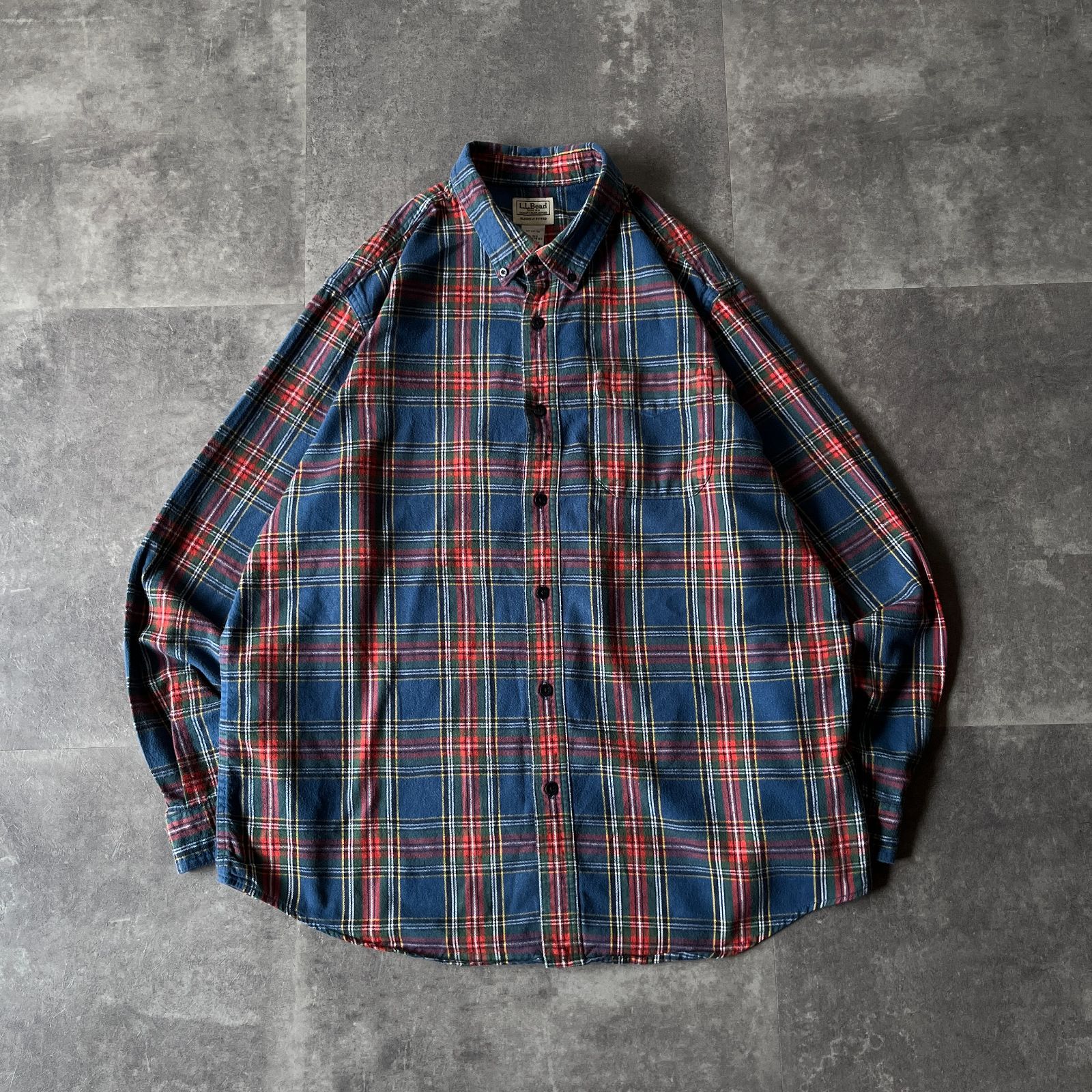 00 s L Bean フランネルシャツ XL タータンチェック 青 A 319
