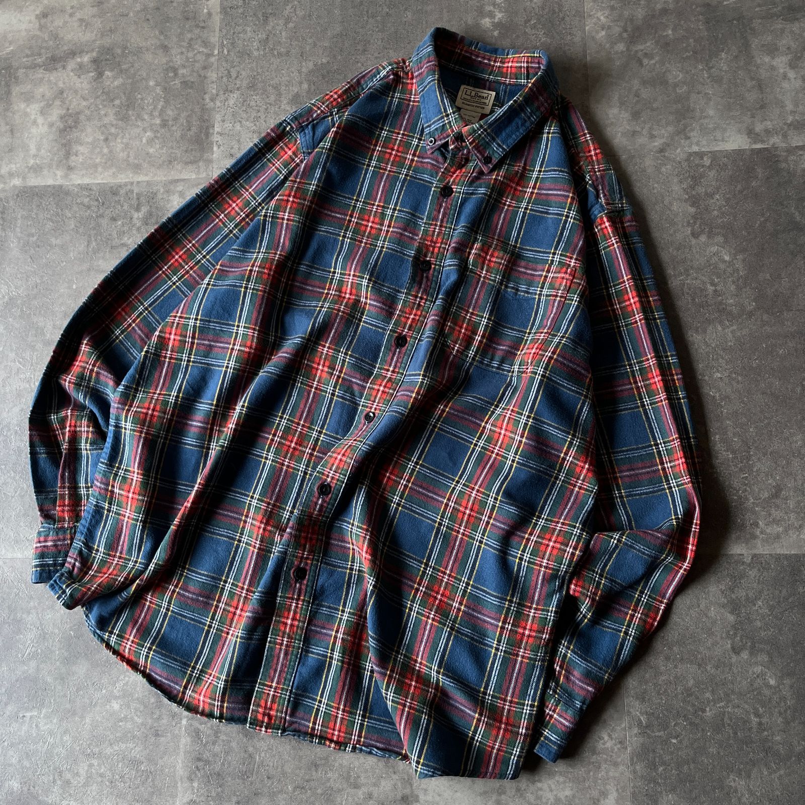 00 s L.L.Bean フランネルシャツ XL タータンチェック 青 A 319