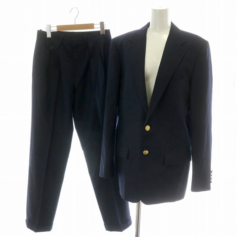 【中古】 Polo by Ralph Lauren シングル パンツスーツ セットアップ 上下 紺ブレ 背抜き 金ボタン ウール ネイビー ポロ バイ ラルフローレン Polo by Ralph Lauren ヴィンテージ