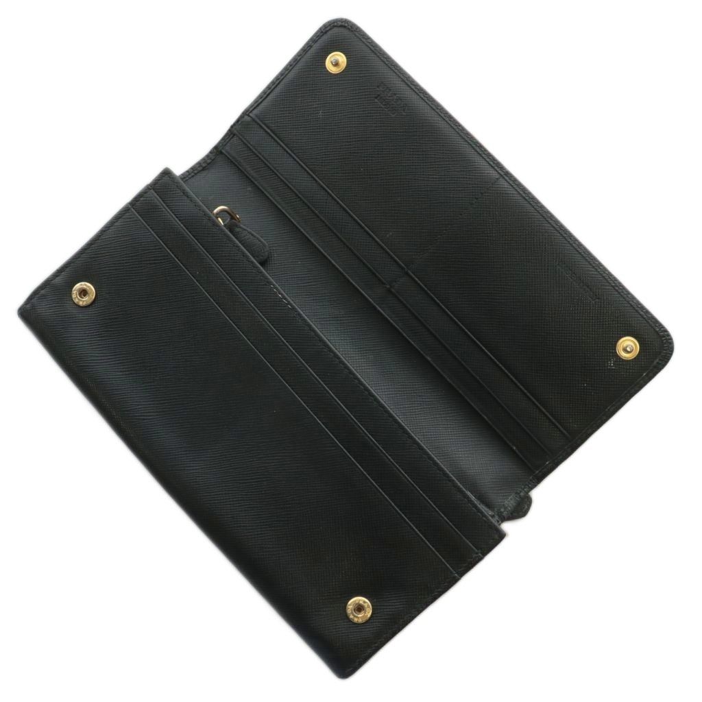 プラダ　PRADA サフィアーノ　2つ折り　長財布　ゴールドフラップ1110-① プラダ PRADA サフィアーノ 長財布 二つ折り レザー ゴールド金具 黒
