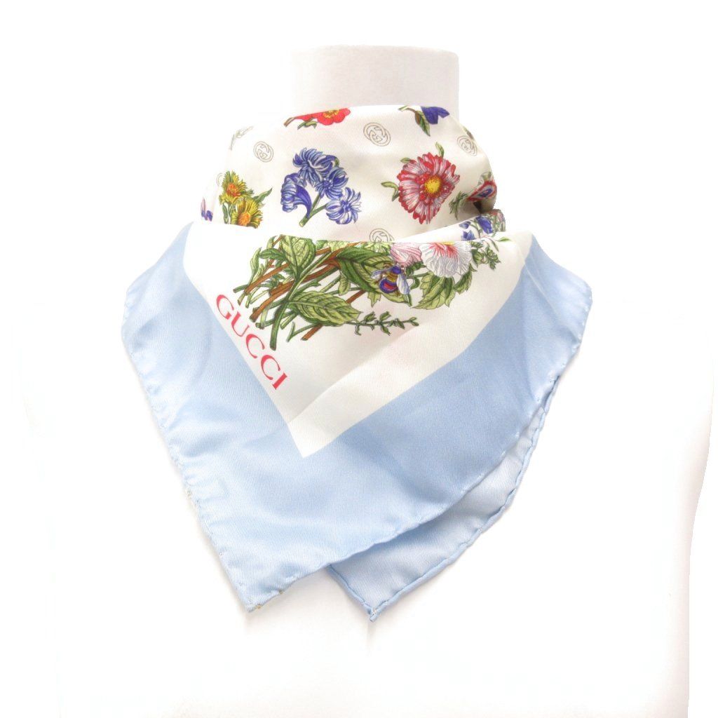 【美品】GUCCI グッチ　シルク　スカーフ　大判　総柄　花 イタリア製 グッチ GUCCI スカーフ シルク 絹100％ フラワー 花柄 インター