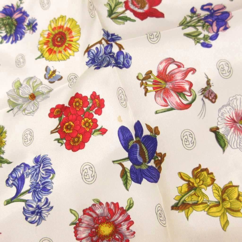 グッチ GUCCI スカーフ シルク 絹100％ フラワー 花柄 インター