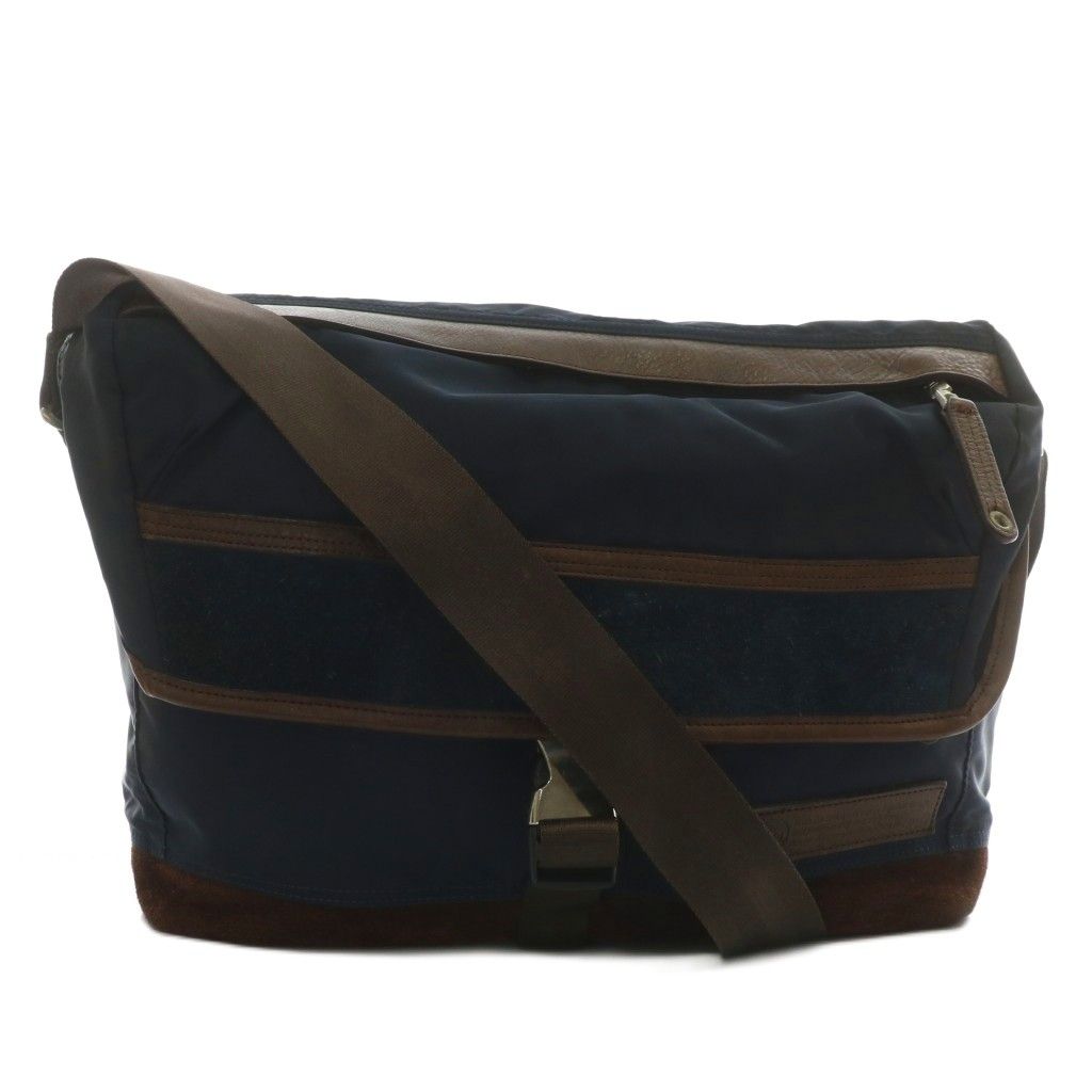 【中古】MASTERPIECE Density ショルダーバッグ メッセンジャー ナイロン スエード 牛革 レザー ロゴ 紺 茶色 01352 マスターピース MASTERPIECE デスティニー Density ショルダーバッグ