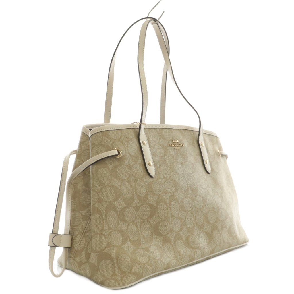 【中古】コーチ COACH トートバッグ ハンド PVC レザー シグネチャー 総柄 ロゴ ゴールド金具 ベージュ 白 F57842 コーチ COACH トートバッグ ハンド PVC レザー シグネチャー 総柄 ロゴ