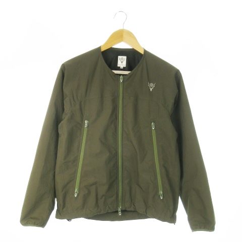 【中古】South2 West8 ジャケット ブルゾン ノーカラー ダブルジップ 裏地メッシュ ロゴ アウトドア XS 緑 カーキ サウス2ウエスト8 South2 West8 S2W8 ジャケット ブルゾン ノーカラー