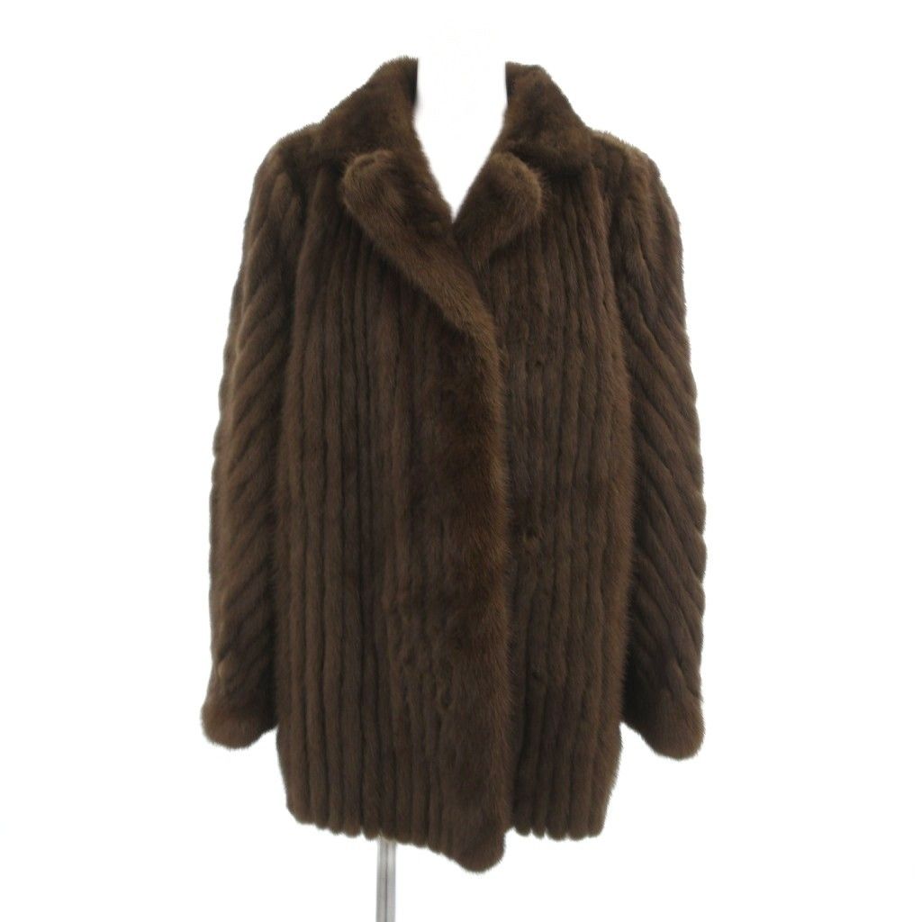 EMBA エンバ　ウイゼル毛皮ファーコート　F エンバ EMBA ファーコート 毛皮 ミンク ストライプ 茶 ブラウン /JS