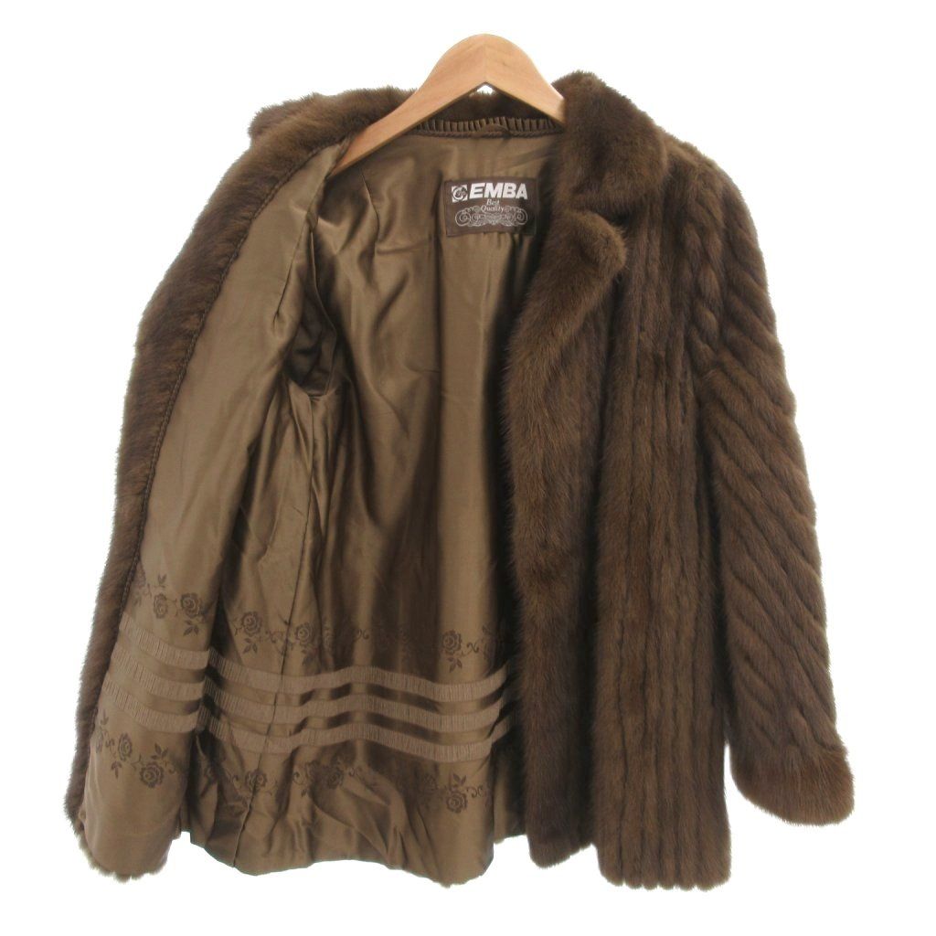 エンバ EMBA ファーコート 毛皮 ミンク ストライプ 茶 ブラウン /JS