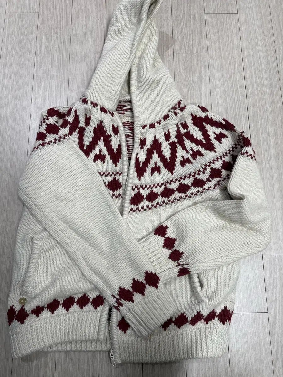 半円アトリエ アイボリー パータン ニット カーディガン ジップアップ