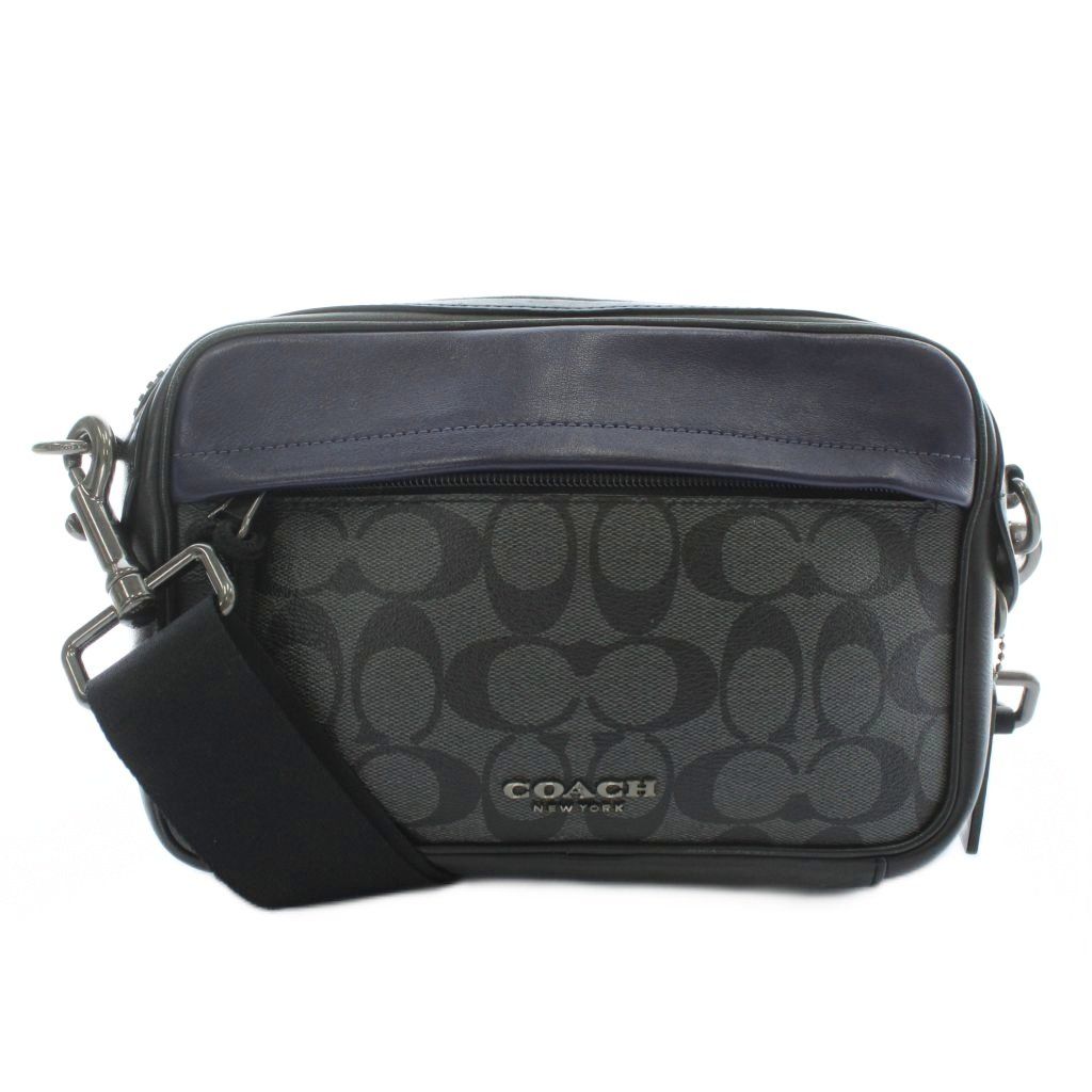 コーチ COACH ショルダーバッグ PVC レザー シグネチャー 総柄 ロゴ 黒