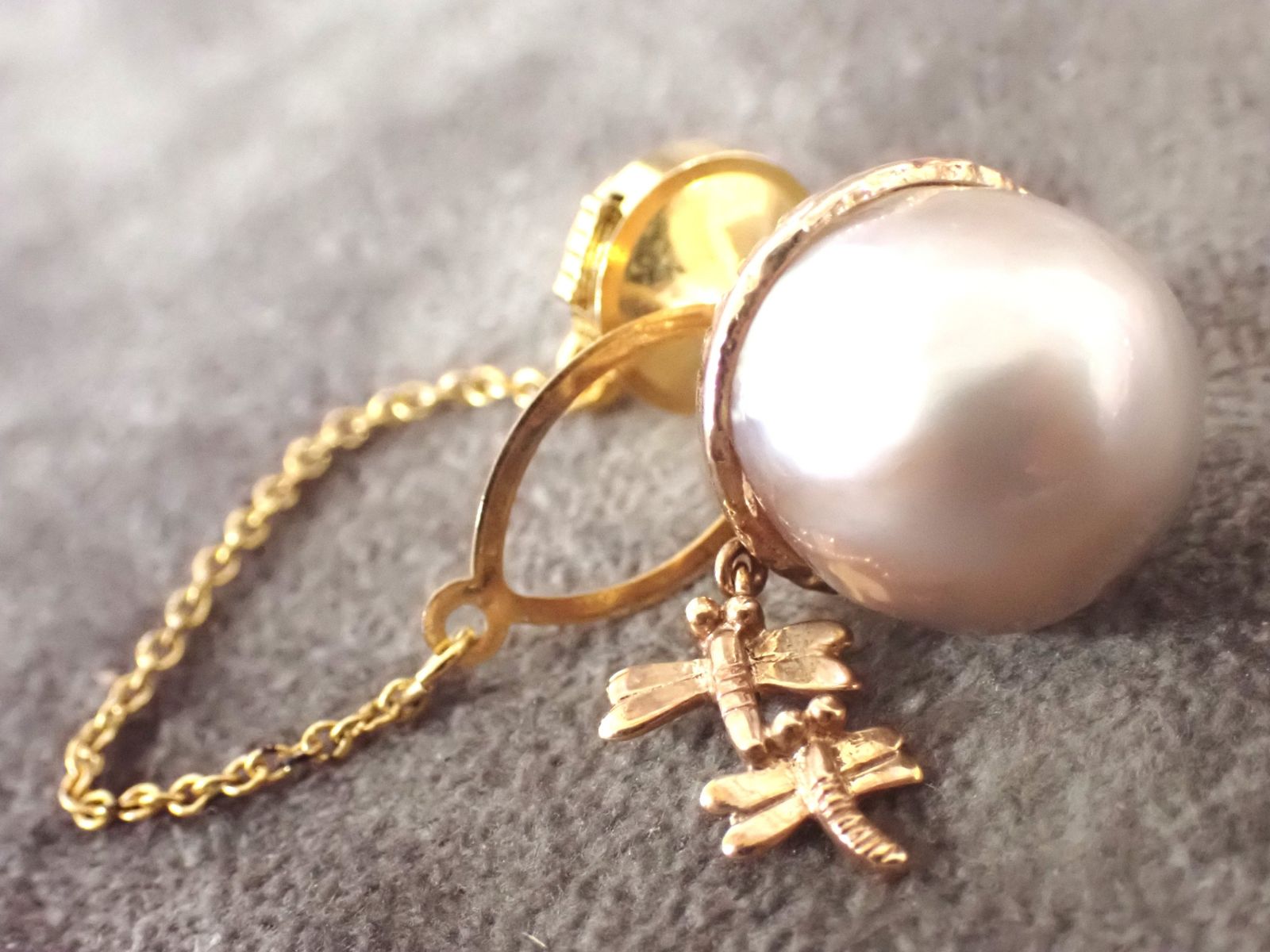 TASAKI タサキ トンボチャーム付き パールブローチ K 14 YG 14金 総重量6 4 g