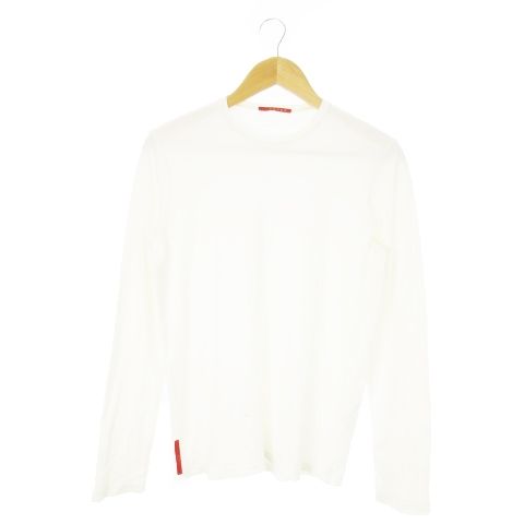 【中古】プラダスポーツ PRADA SPORT 長袖 Tシャツ ロンT クルーネック コットン ロゴ S 白 0000ET-C0051-00009 プラダスポーツ PRADA SPORT 長袖 Tシャツ ロンT クルーネック